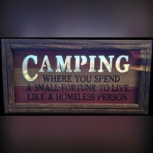 Wooden Camping Sign with Humorous Quote